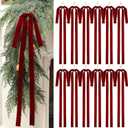 Janinka 12 Pcs Burgundy Long Velvet Bow Ornaments Christmas Swag 23.5x15.5 Inch Vintage Large Velvet Christmas Staircase Wreath Bows Tree Topper Bows Large Bow for Outdoor (Wine Red)