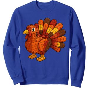 Toy Block Turkey Autumn Harvest Thanksgiving Builder Sweatshirt, XL