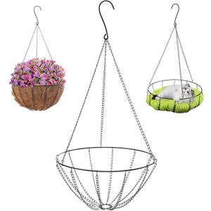 3PCS 14 Inch Metal Hanging Planter Basket for Plants, Round Metal Hanging Planter Baskets for Outdoor Plants, Round Hanging Wire Baskets for Plants with Chain for Outdoor, Porch, Lawn, Garden
