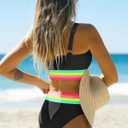 popvil Womens High Waisted Bikini Sets Two Piece Neon Tummy Control Swimsuit 2026 Sporty Rainbow Bathing Suit (Black, M)