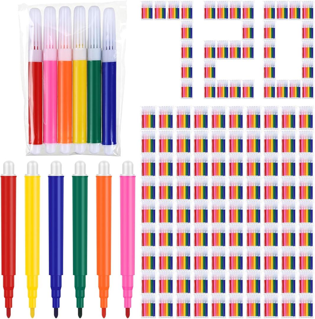 Watersay 720 Pcs Mini Markers Bulk Colored Pen 3.4 Inch Vibrant Colors Portable Short Colored Markers Assorted Multicolor Watercolor Marker Pen for Adult Office Supplies (6 Colors)