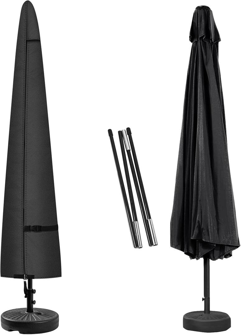 Porch Shield Patio Umbrella Cover - Outdoor Waterproof Garden Market Parasol Covers Fits Market Umbrella 7-10 Feet, Black