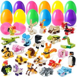 JOYIN 24 Packs Prefilled Easter Eggs with Toys, Cute Animals Building Blocks 3.23" for Basket Stuffers, Kids Party Favors, Egg Hunt, Classroom Events