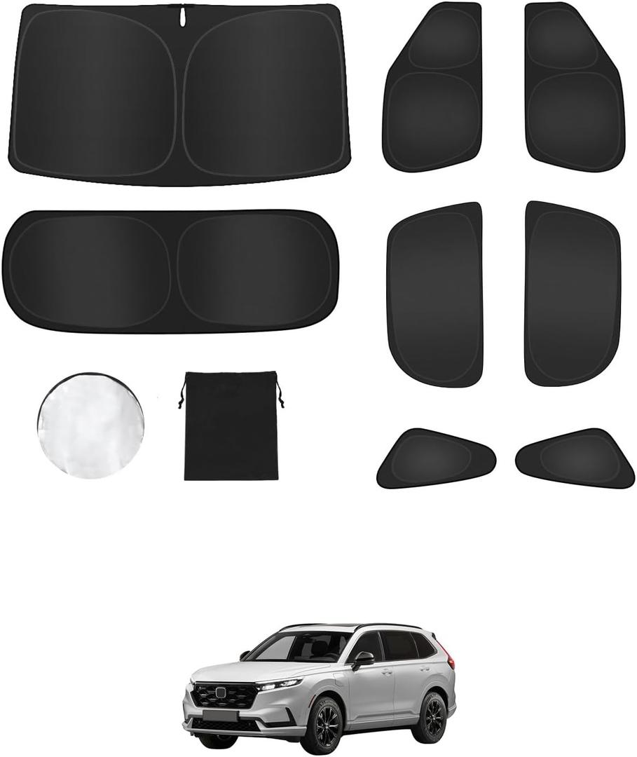 8PCS Window Shades for Honda CRV(2023-2025) Accessories Full Coverage Sun Shade for Side Windows, Rear Triangular & Windshield UV Protection & Privacy for Camping, Napping, Relaxing