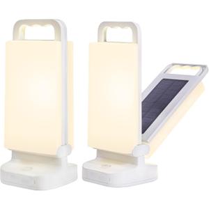 Solar Camping Lantern 6000mAh 2 Pack, USB Rechargeable Camping Light & Power Supply, Dimmable LED Night Lamp with Up to 80Hrs Runtime, Survival Gear for Emergency, Hurricane, Hiking & Outdoor, Indoor