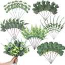 Ceenna 30 Pcs 6 Kinds Mixed Greenery Stem Artificial Faux Eucalyptus Leaves Silver Dollar Eucalyptus Picks and Sprays for Vase Dried Fake Greenery Filler Leaves Bundle for Wedding Floral Arrangement