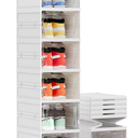 Harmon Wandyer Shoe Storage Organizer Box 6Tier Foldable Collapsible Stackable Shoe Rack Bins, Fit Size 12, No Assembly, for Men and Women