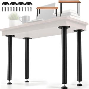 VEVOR 28 Inch Adjustable Desk Legs, Reinforced Steel Office Table Furniture Legs Set of 4 for DIY, 1200 lbs Load Capacity Heavy Duty Desk Legs, Quick Instalation Legs with Adjustable Foot Cup Black