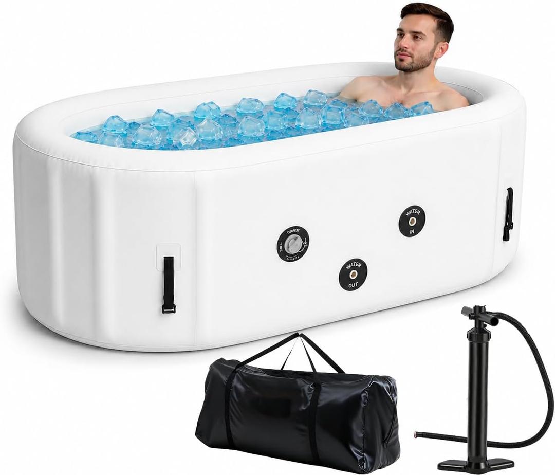 Upgrade 179 Gal XXL Ice Bath Tub Fits Tall 6'7" Athletic, Water Chiller Compatible Cold Plunge Tub for Recovery,5-Layer Portable Inflatable Ice Bathtub with Lid for Indoor Outdoor Use,Black