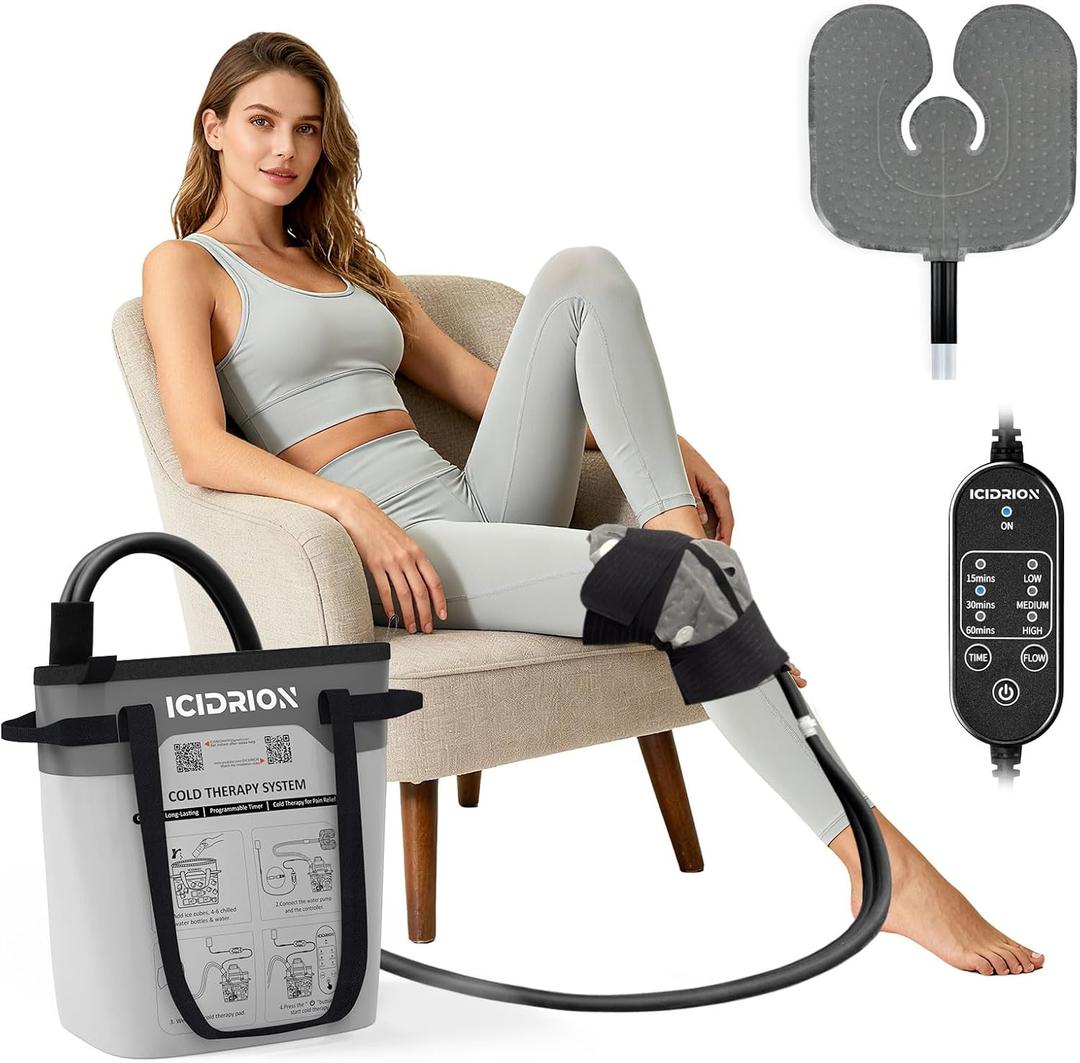 Cold Therapy Machine, Programmable Ice Machine for Knee After Surgery, Portable Knee Replacement Recovery System, Cryotherapy Pain Relief w/Compression Pad (Universal Pad+Machine)