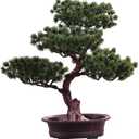 Artificial Bonsai Pine Tree, 11Inch Faux Potted Plant Desk Display Fake Tree Pot Ornaments, Japanese Cedar Bonsai Plant for Home, Office Decoration (Dark Green)
