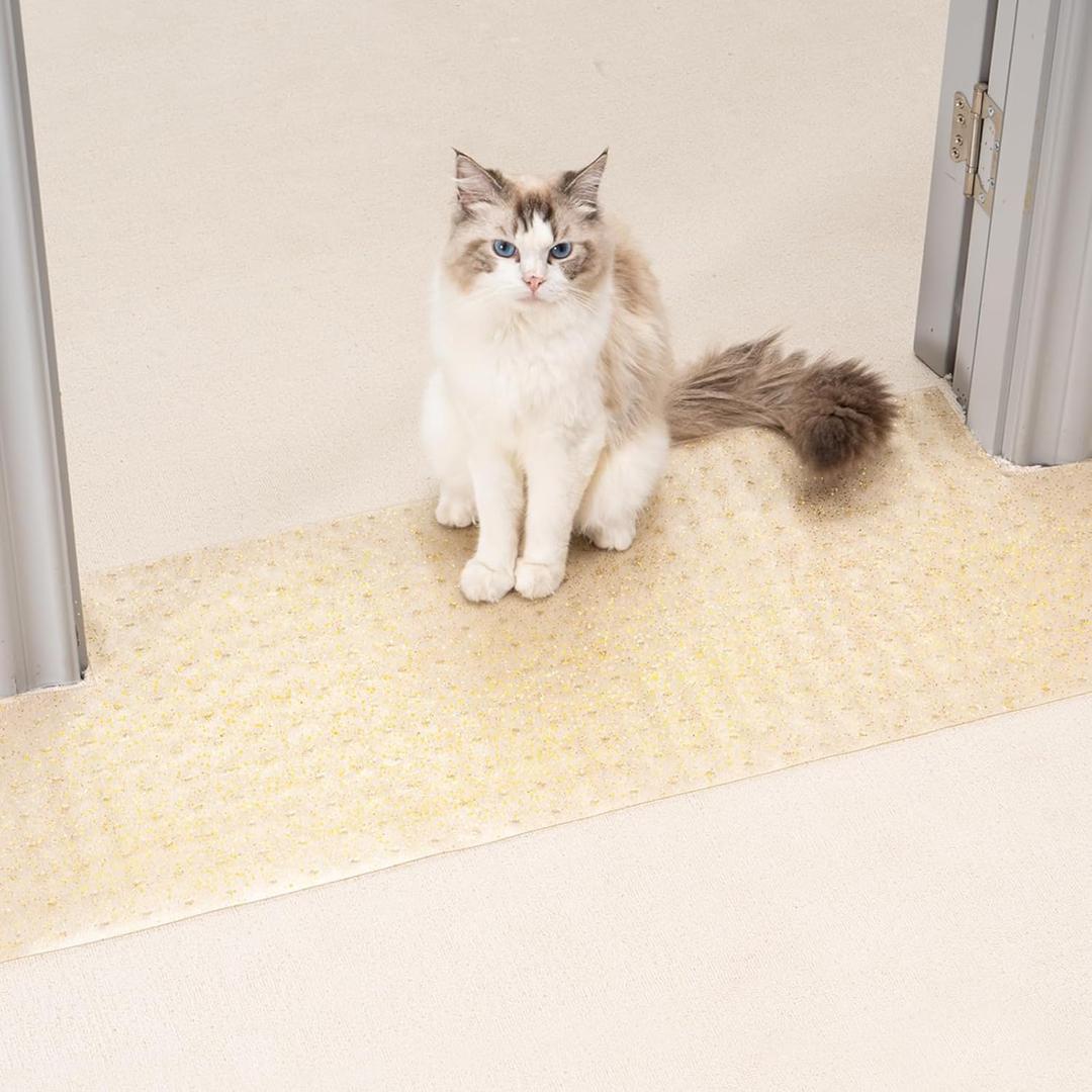 Uross Carpet Protector for pets - Cat Carpet Protector for Doorway, Anti Scratch Under Door Cat Scratch Protector Mat, Easy to Cut Plastic Carpet Scratch Stopper, Cat Scratch Guard Carpet 3.6FT-Golden