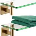 KOKOSIRI Wall Shelves Bathroom Hardware Tempered Glass Floating Shelf Hanging Rack Storage/Room Decor 20-Inch Champagne Bronze 2 Pack B1105CPG-L20-P2