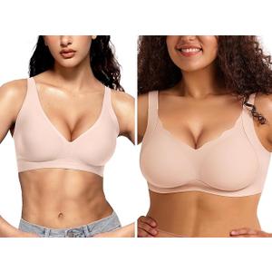 Vertvie Scalloped Plus Size Bra, (Nude,S)