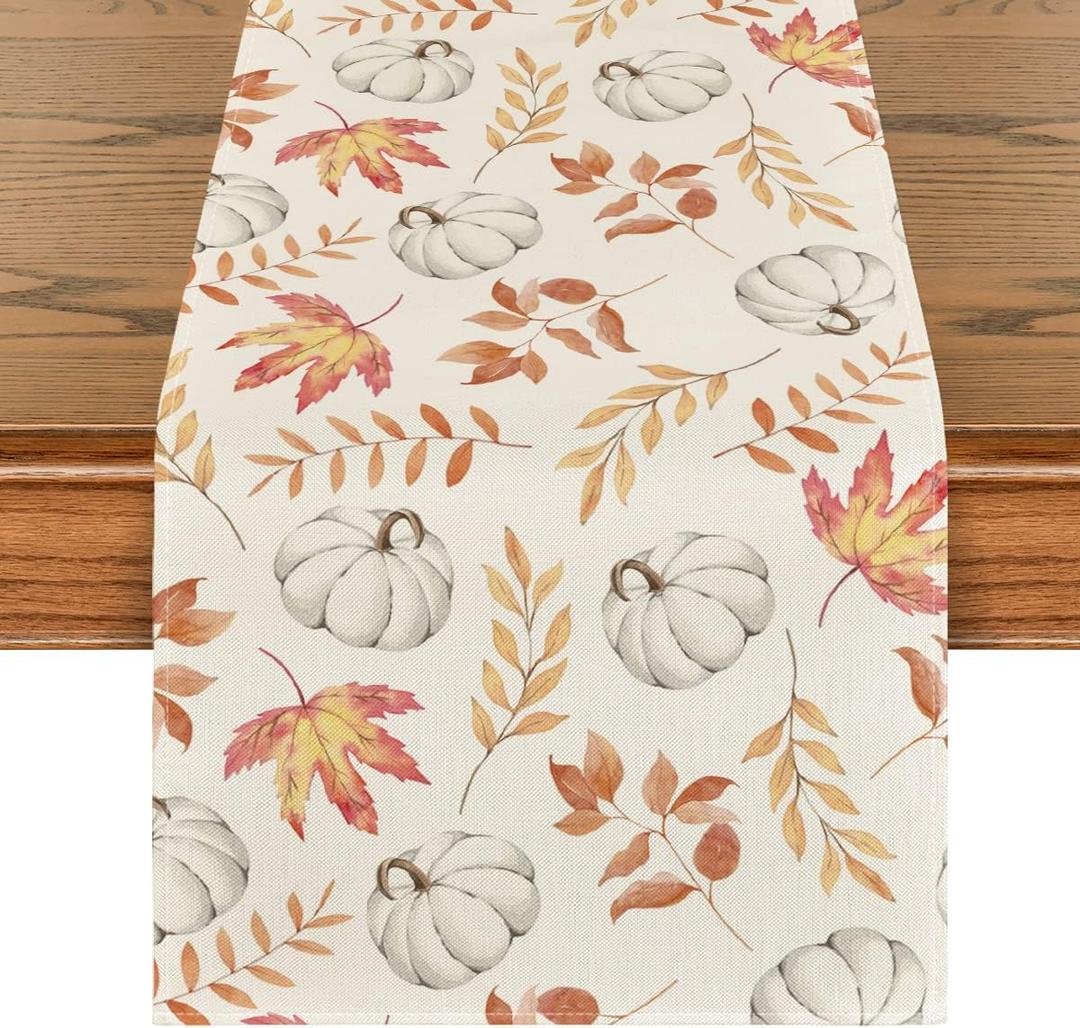 Artoid Mode Orange Pumpkins Fall Maple Leaves Fall Table Runner, Seasonal Autumn Kitchen Dining Table Decoration for Home Party Decor 13x90 Inch