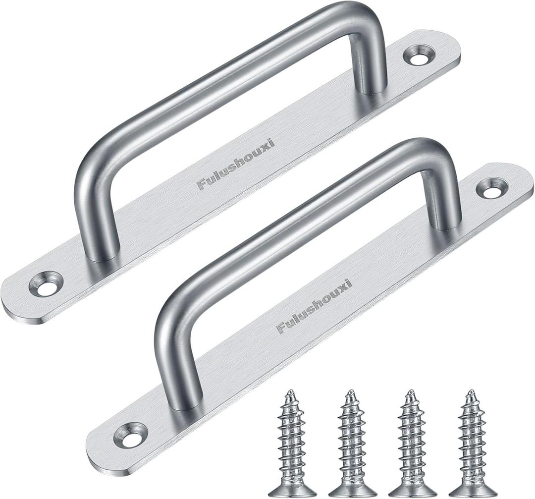 2 Pcs Barn Door Handles, Sliding Door Pull Handles, Stainless Steel Closet Cabinet Door Handles Pulls with Plates for Cupboard Cabinet Wardrobe Drawer Shed Pull Handles, 160mm/6.3 inch - Silver
