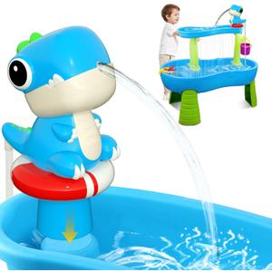 Litand Dinosaur Water Table Pump Continuous Flow Rechargeable Battery Powered Water Pump for Water Table Accessories Summer Outdoor Water Play Toys (Blue)