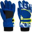 Kids Winter Snow Ski Gloves for Boys Girls Water-Repellent Cold-Weather Warm Thick Fleece Gloves for 4-7 Years Old (Medium, Blue)