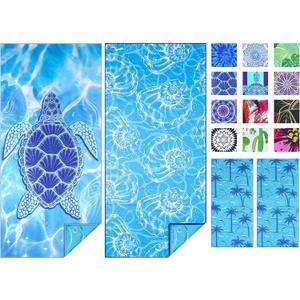 2 Pack Microfiber Thin Beach Towel Lightweight 71x32 Oversized Extra Large Sand Free Towels Quick Dry for Travel Pool Yoga Gym Sports Beach Accessories Vacation Essential Gift (2 Pcs Turtle Shell)