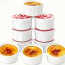 Mfacoy Ramekins with Lids Set of 6, 8 oz Porcelain Creme Brulee Souffle Ramekins with Covers, White Pudding Custard Cups Ramiken for Baking, Small Bowls for Sauces Dessert, Dishwasher and Oven Safe