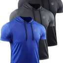 NELEUS Dry Fit Workout Athletic Muscle Tank Top Running Shirts with Hoods (Small, Black/Grey/Blue,3 Pack)