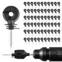 60PCS Electric Fence Insulator Screw,Insulator Fence Ring Post Wood Post Insulator and 1 Pc Insulator Socket Tool(Black)