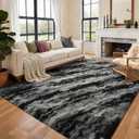 Area Rugs for Living Room, 6x9 Feet Soft Fluffy Shagg Plush Rug High Pile Large Non-Slip Floor Carpet for Bedroom Nursery Dorm Decor Aesthetic Black