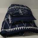 Andency Navy Blue Quilt Set King (106x96 Inch), 3 Pieces(1 Striped Triangle Printed Quilt and 2 Pillowcases), Bohemian Summer Lightweight Reversible Microfiber Bedspread Coverlet Sets