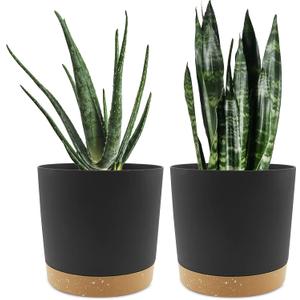 QCQHDU 8 inch Plant Pot, 2 Pack Planters for Indoor Plants with Drainage Holes & Saucer, Outdoor Flower Pots Home Garden Modern Decor (Dark Grey)