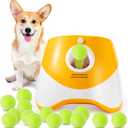Automatic Dog Ball Launcher With 15 Mini Tennis Balls and Mesh Bag - Interactive Toy Thrower for Small Dogs, 3 Distance Settings (Orange)