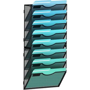 8-Tier Wall File Organizer Hanging Wall File Holder Wall Mount Paper Folder Organize, Mesh Magazine Document Mail Organizer Wall Organizer for Office School Home, Black