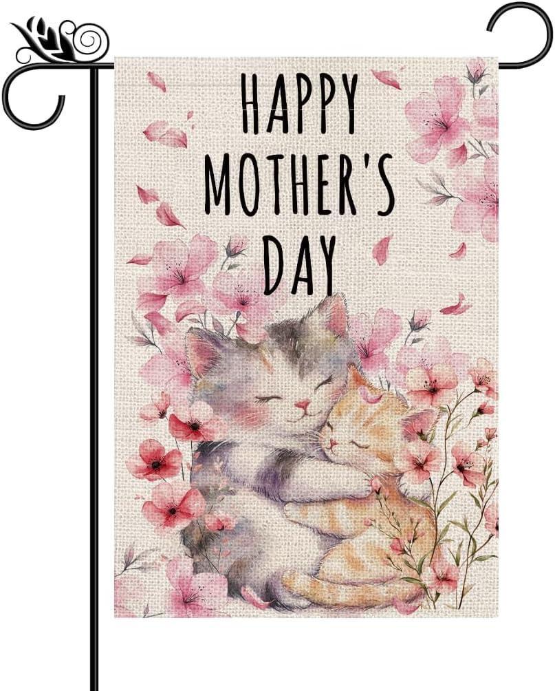 Mother's Day Garden Flag Cute Cats Vertical Double Sided Happy Pride Flag LGBT Lesbian Gay Transgender Pansexual Flag Farmhouse Yard Outdoor Lawn Decoration 12.5 x 18 Inch