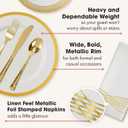 By Madee HEAVYWEIGHT Fancy Plastic Dinnerware Sets  White and Gold Disposable Plates, Premium Cutlery & Linen-Like Napkins | Elegant Disposable Dinnerware Set - 175 Pc for 25 Guests