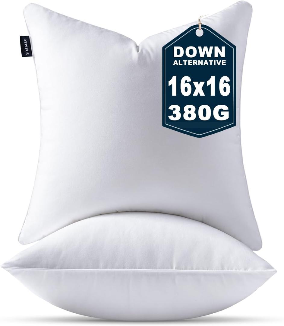 16 x 16 Pillows Insert Set of 2 Down Alternative Throw Pillow Inserts Small Fluffy Decorative Pillow White Square Pillows Stuffing for Living Room Couch Bed Sofa Interior Cushions