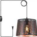 Modern Large Plug in Pendant Light with 14ft Handmade Woven Light Cord, Dimmable Switch Swag Lamp, Industrial Metal Lantern Hanging Lamp for Kitchen Island Dining Room Farmhouse, Gold and Black, Large 1 pack