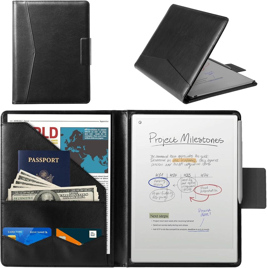 CoBak Premium PU Leather Case for Remarkable Paper Pro 11.8" (2024)  Slim Magnetic Back Cover with Auto Sleep/Wake, Folder Design, Magnetic Pen Holder Strap, Black Leather