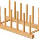 HBlife Bamboo Dish Plate Bowl Cup Book Pot Lid Cutting Board Drying Rack Stand Drainer Storage Holder Organizer Kitchen Cabinet Keep Dry (Bamboo 6 Slots 1pcs)