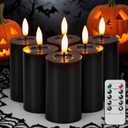 Halloween Decorations Mirror Surface Candles with Remote Timer, Battery Operated 6pcs Real Wax LED Votive Candle Realistic Flickering for Halloween Decor Lantern 2" H 4.5 Black