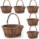 Barydat 6 Pcs Small Wicker Picnic Basket with Handle Flower Girl Baskets Oval Willow Woven Braided Gift Basket for Weddings Baby Shower Summer Home Garden Decor(9" X 7" X 4",Brown)