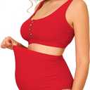Zando Maternity Swimsuit High Waisted Bikini Set Button Down Maternity Bathing Suit 2 Piece Swimsuit for Women (Large, Red)