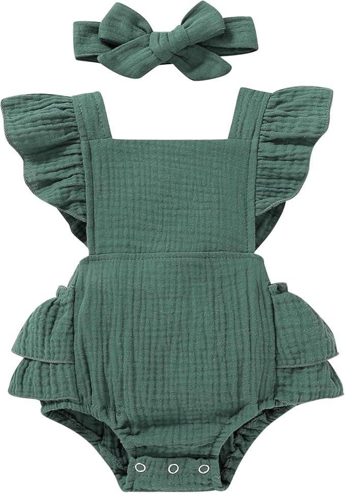 Toddler Baby Girl Ruffled Sleeveless Romper Casual Summer Jumpsuit Cotton Linen Clothes Size 80
