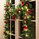MorTime 9 FT LED Christmas Garland with Pinecones Red Berries Bows Christmas Balls Candies, Multi-Function Christmas Garland with 50 Warm White LED Lights, 180 Branch Tips