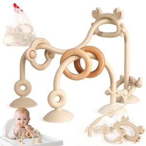 Baby Teething Relief Sensory Toys - High Chair Suction Cup Toys, Tactile Silicone Teether Developmental Toy for Babies, Einstein Activity Toy for Airplane Travel, Table, Highchair Tray