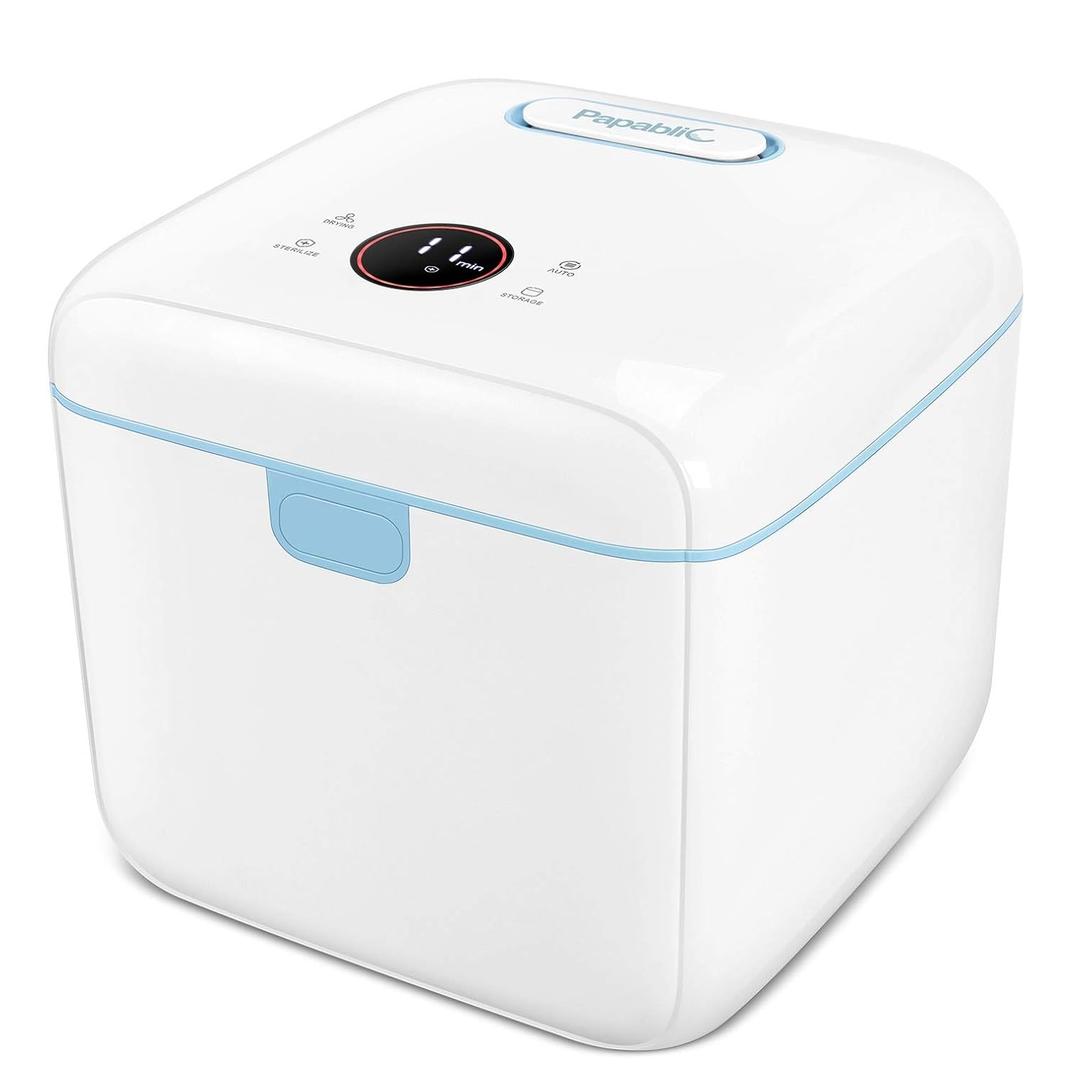Papablic 4-in-1 UV Light Sanitizer | UV-Clean Sanitizing and Dryer Pro | UV Sanitizer Box with Dual UV-C Lamps for Babies & Whole Family | Large Capacity | Touch Control