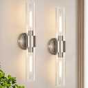 Wall Sconces Set of Two, Brushed Nickel Bathroom Sconces Wall Lighting with Clear Glass, Hardwired Modern Sconces Wall Decor Set of 2 for Bathroom Mirror Bedroom Living Room Hallway