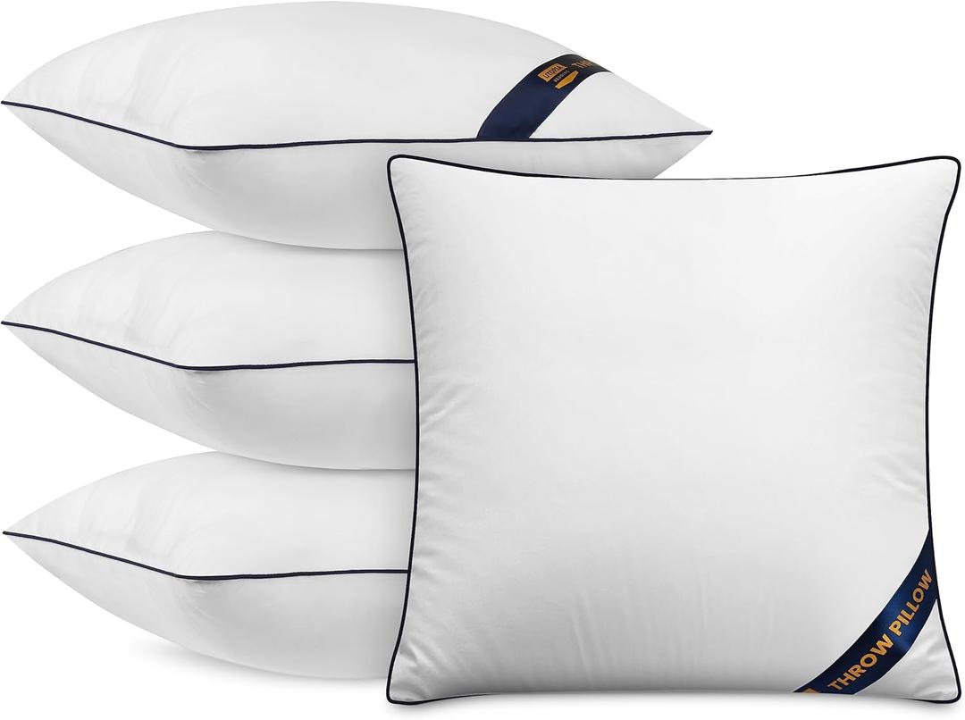 Utopia Bedding Throw Pillow Inserts (Pack of 4, White), 20 x 20 Inches Decorative Indoor Pillows for Sofa, Bed, Couch, Cushion Sham Stuffer (20x20 Inch)