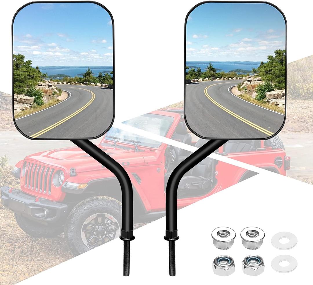 Mirrors Doors Off Compatible with Jeep Wrangler JK CJ JL & Unlimited - Door Hinge Side Mirrors for Jeep - 2 Pack 5.5 x 7.5 inches Side Rear View Mirrors for Doors Off Driving