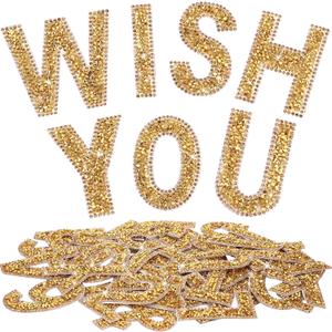 WILLBOND 37 Pieces Rhinestone Letter Stickers Large Glitter Alphabet Crystal Number Self Adhesive Bling Stickers Iron on Letters for Art Crafts Clothing DIY Decors(Gold,2.56 Inch)