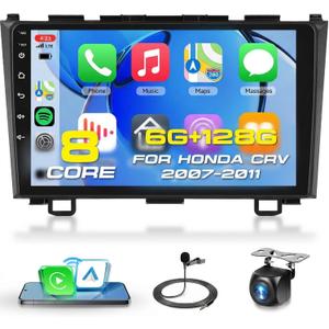 8 CORE 6G+128G Car Radio Stereo for Honda CRV 2007-2011 with Wireless CarPlay Android Auto, 9 Inch IPS Touch Screen Android 13 GPS WiFi 32-Band DSP Bluetooth SWC AHD Backup Camera