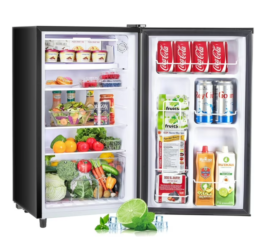 Mini Fridge for Bedroom 3.2 Cu.Ft Small Refrigerator with Freezer for Dorm Office, Compact Single Door Adjustable Thermostat Low Noise,Black